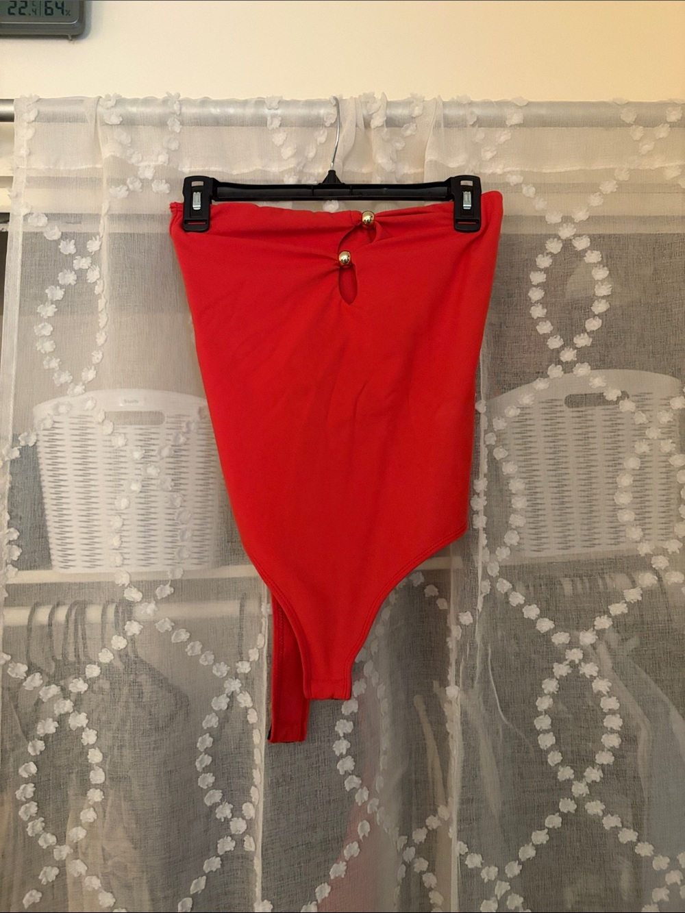 Red bodysuit strapless